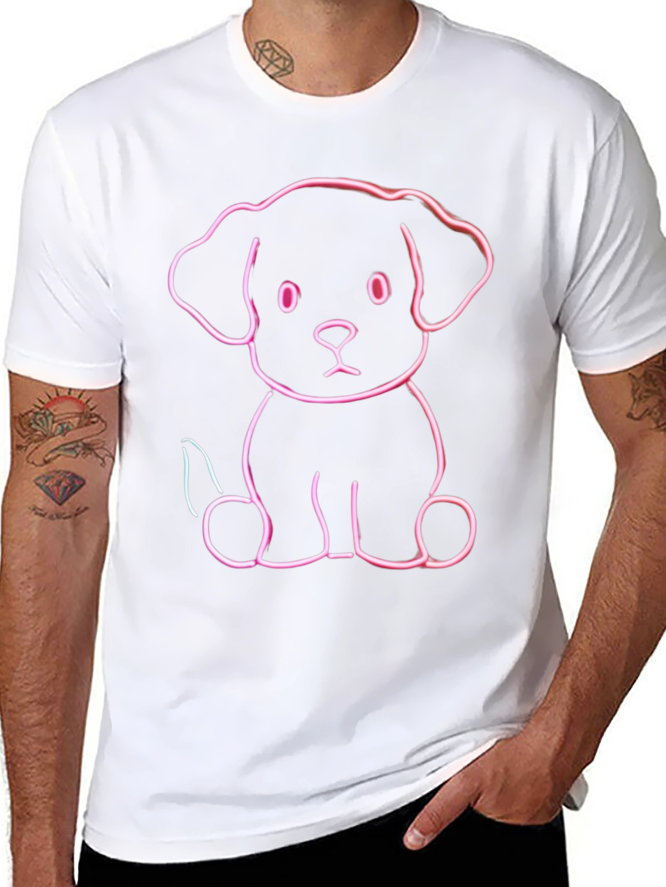 Cute Neon Puppy Graphic Tee - Black Cotton Blend