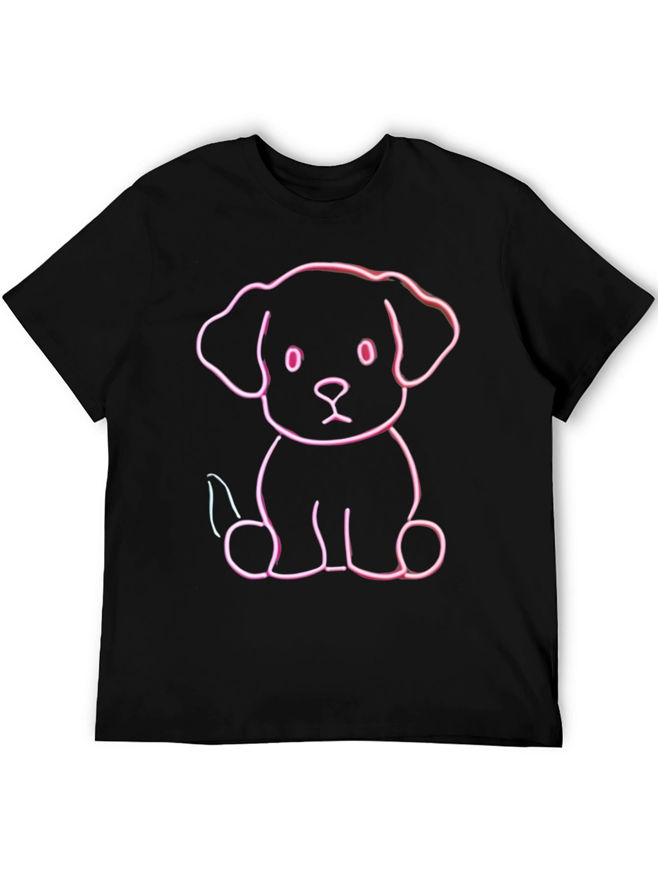 Cute Neon Puppy Graphic Tee - Black Cotton Blend