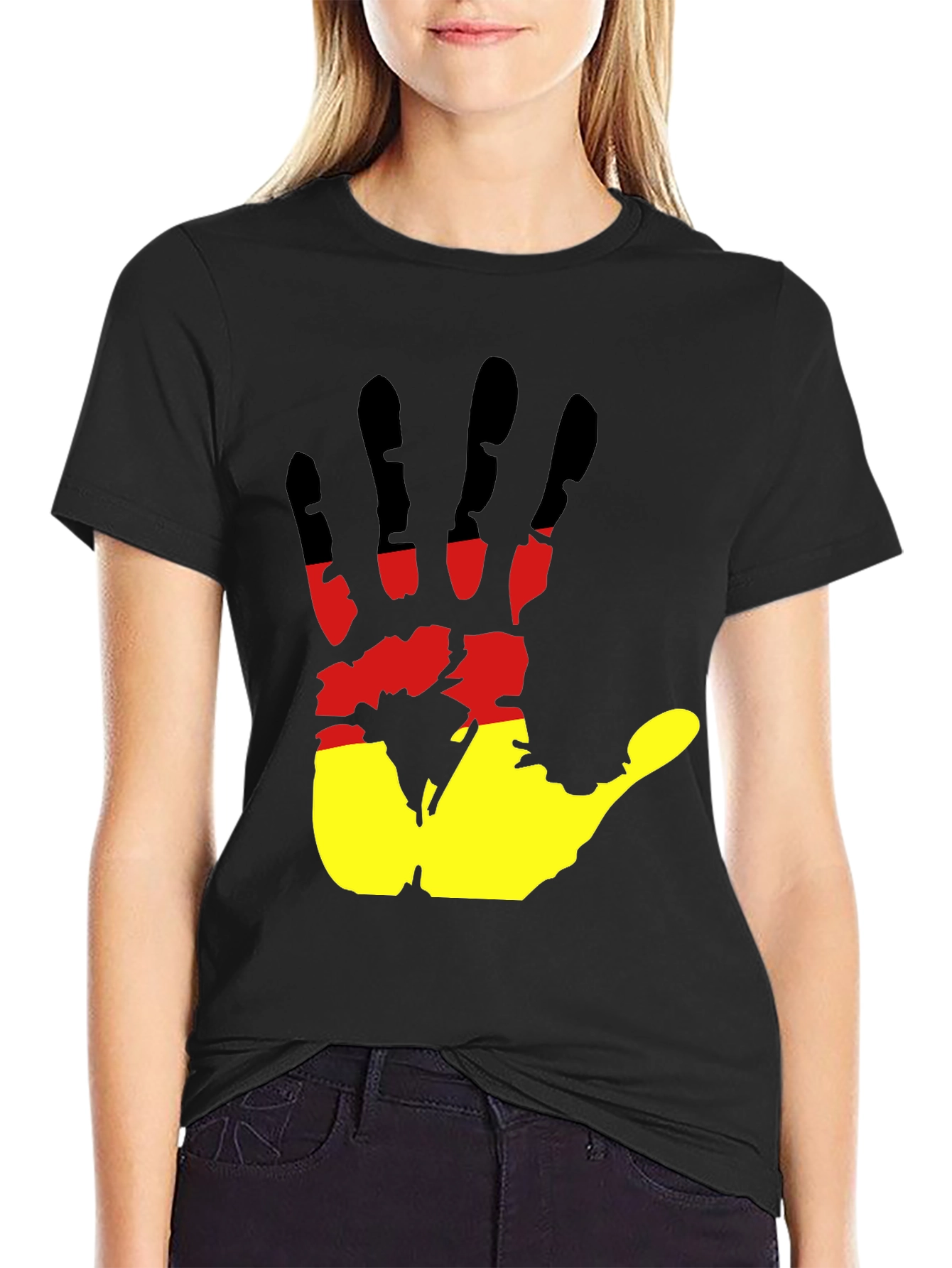 Germany Flag Handprint Black T-Shirt