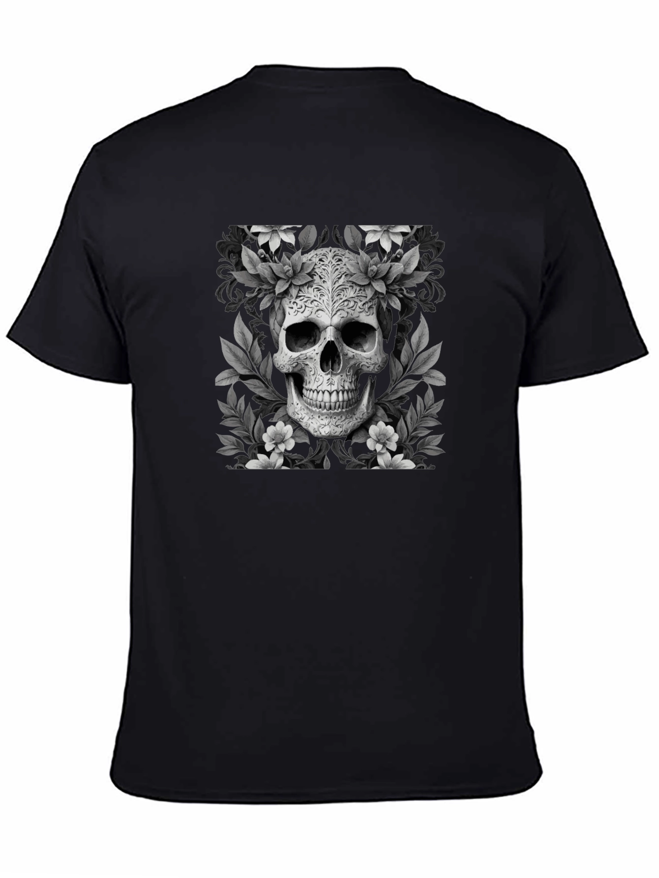 Floral Skull Graphic T-Shirt - Black
