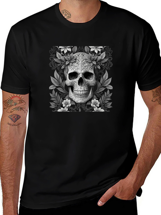 Floral Skull Graphic T-Shirt - Black