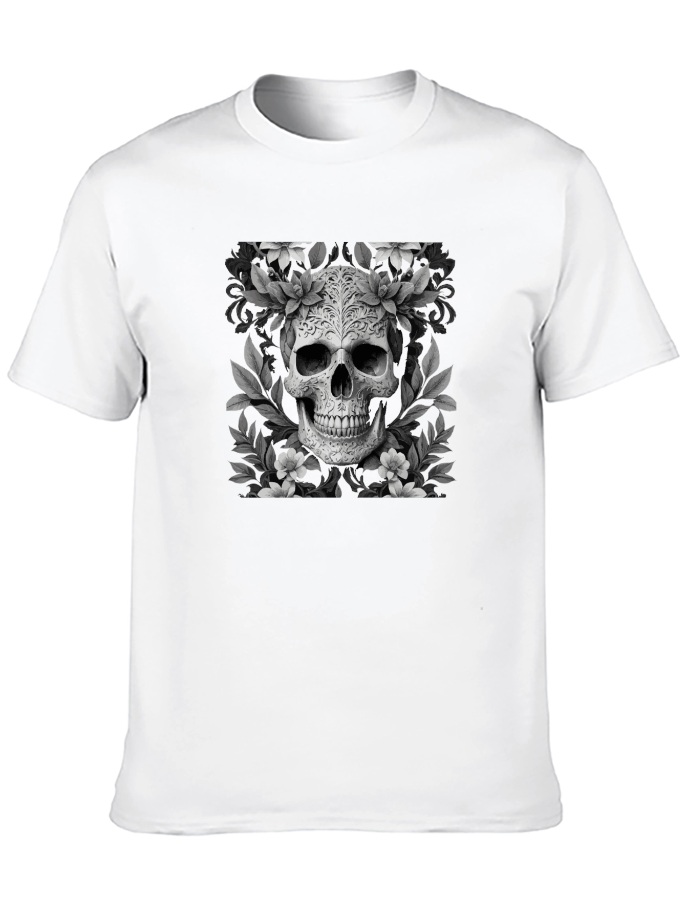Floral Skull Graphic T-Shirt - Black