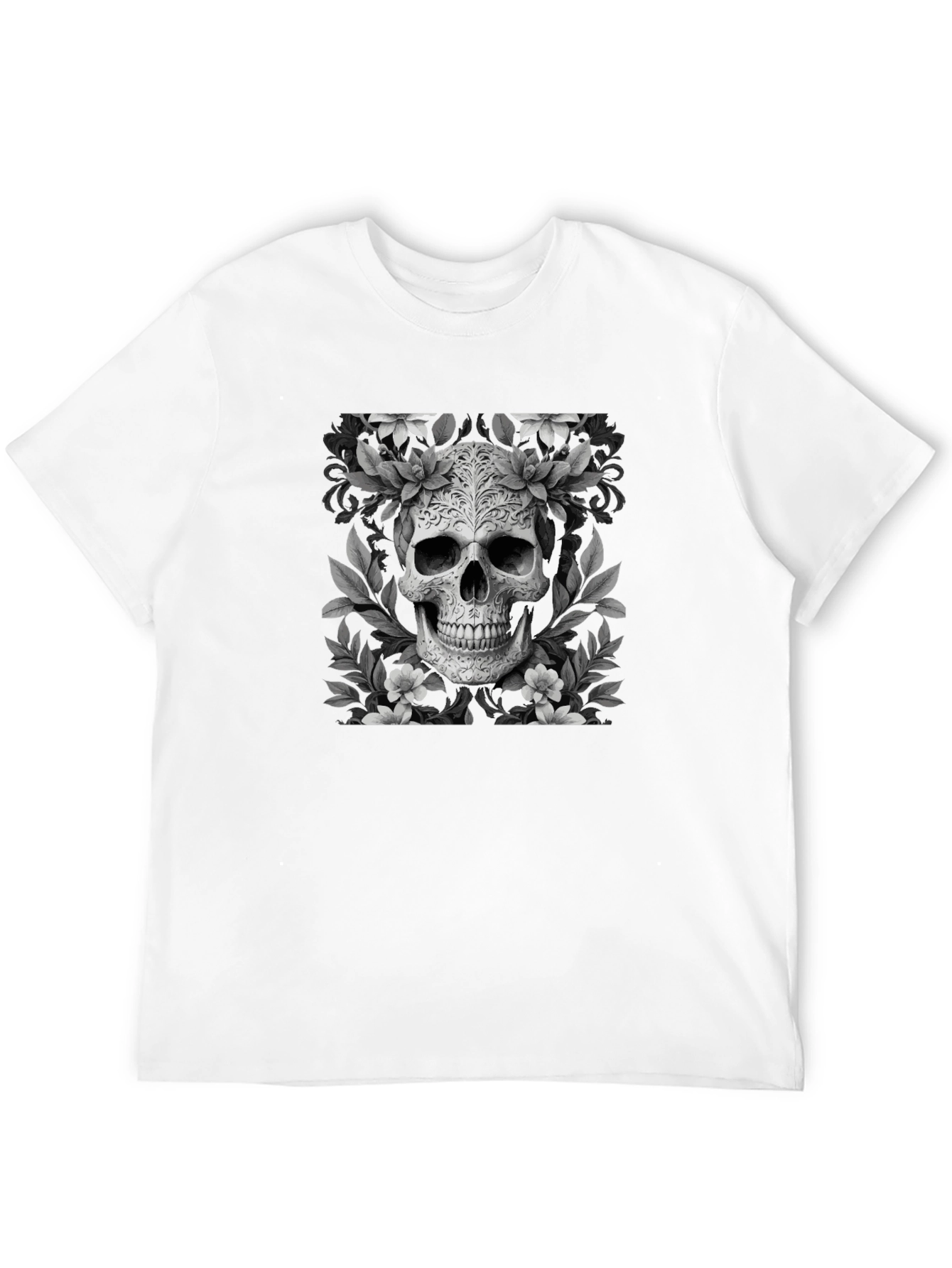 Floral Skull Graphic T-Shirt - Black