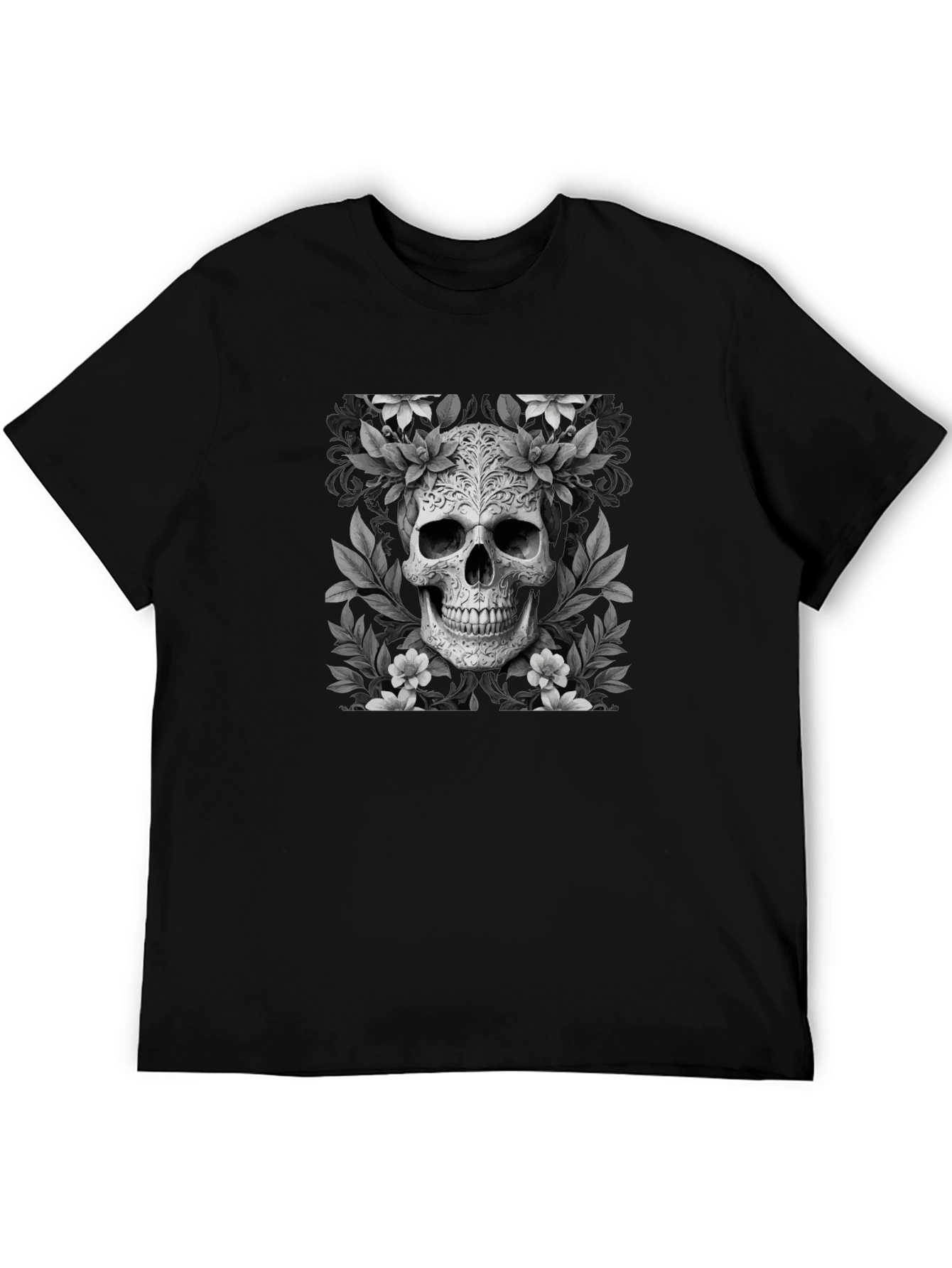 Floral Skull Graphic T-Shirt - Black
