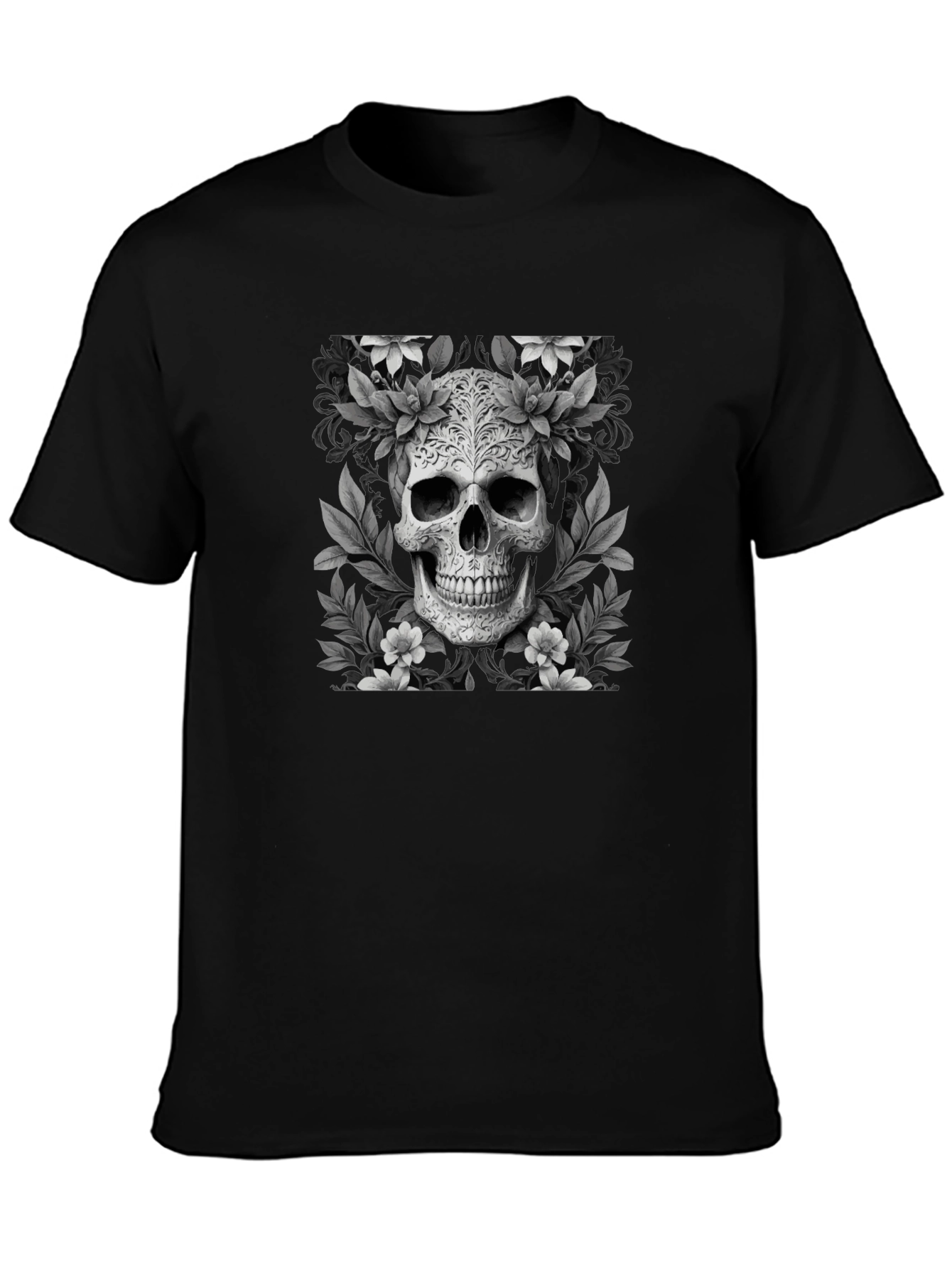 Floral Skull Graphic T-Shirt - Black