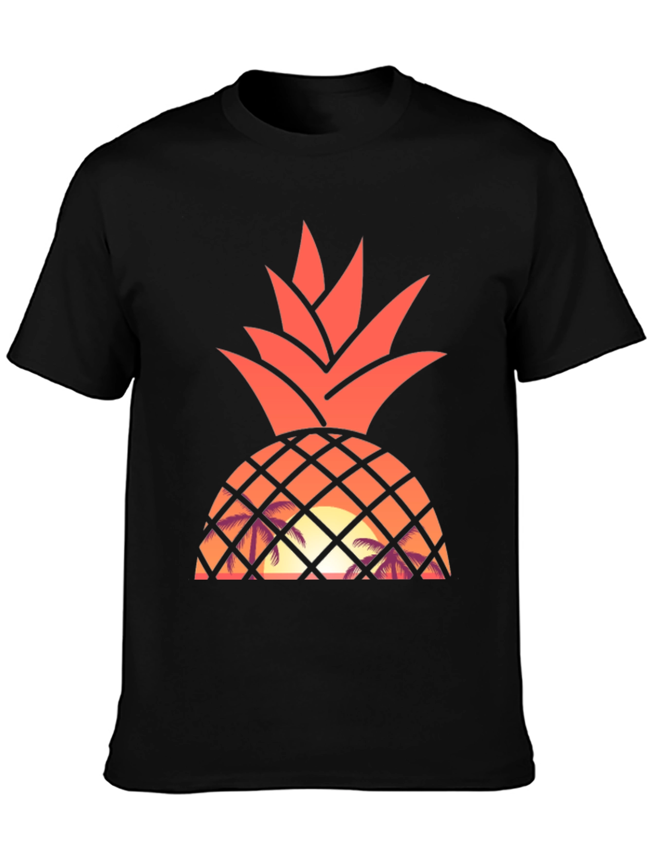 Tropical Pineapple Sunset Graphic Tee - Black