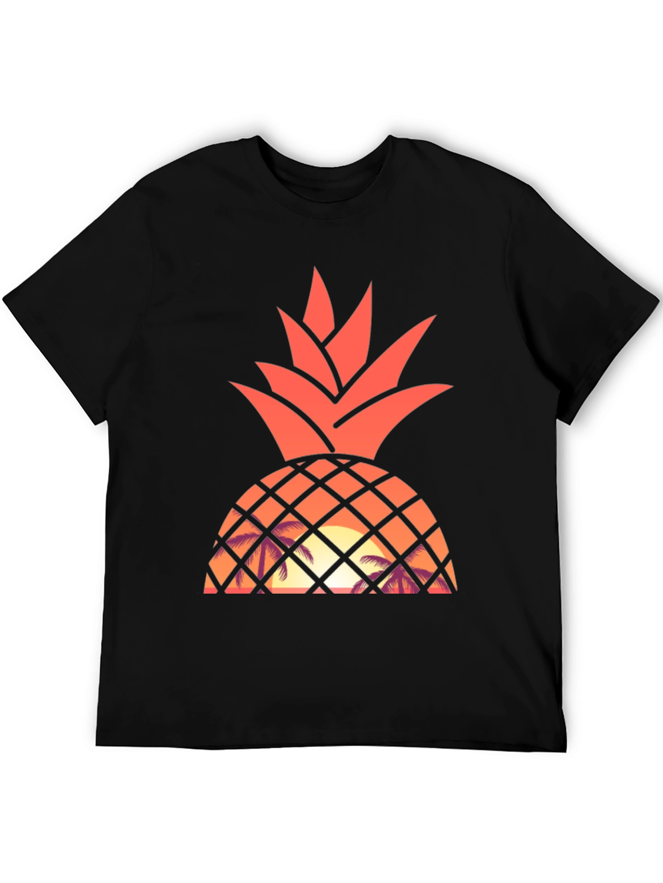 Tropical Pineapple Sunset Graphic Tee - Black