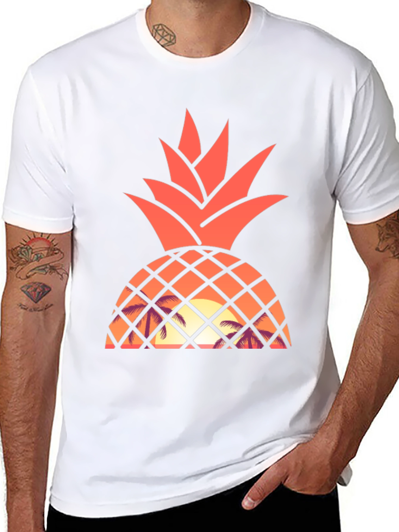 Tropical Pineapple Sunset Graphic Tee - Black