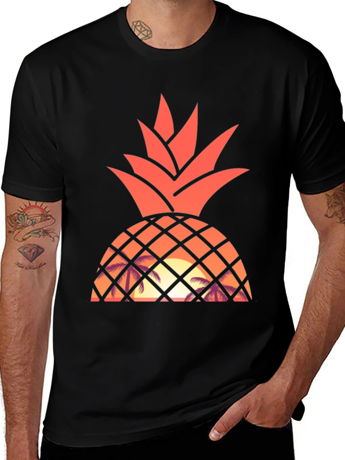 Tropical Pineapple Sunset Graphic Tee - Black