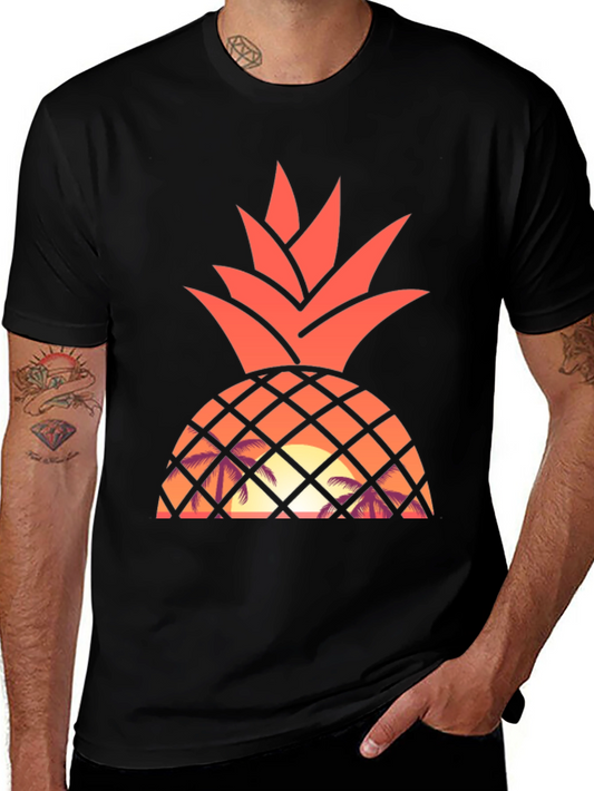 Tropical Pineapple Sunset Graphic Tee - Black