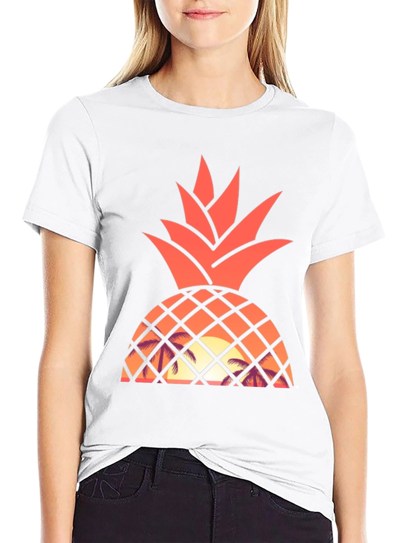 Tropical Pineapple Sunset Graphic Tee - Black