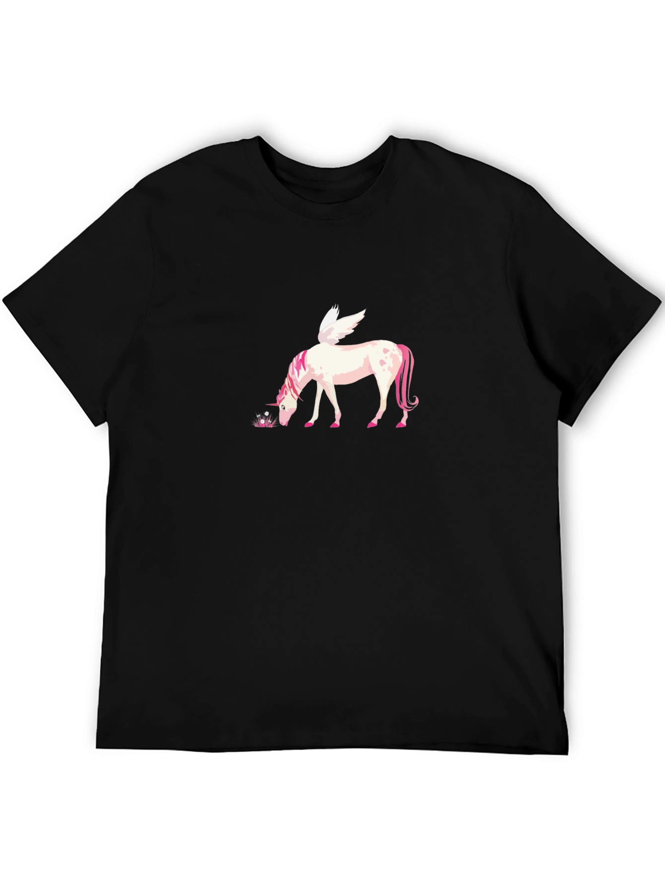 Black T-Shirt with Unicorn Pegasus Graphic