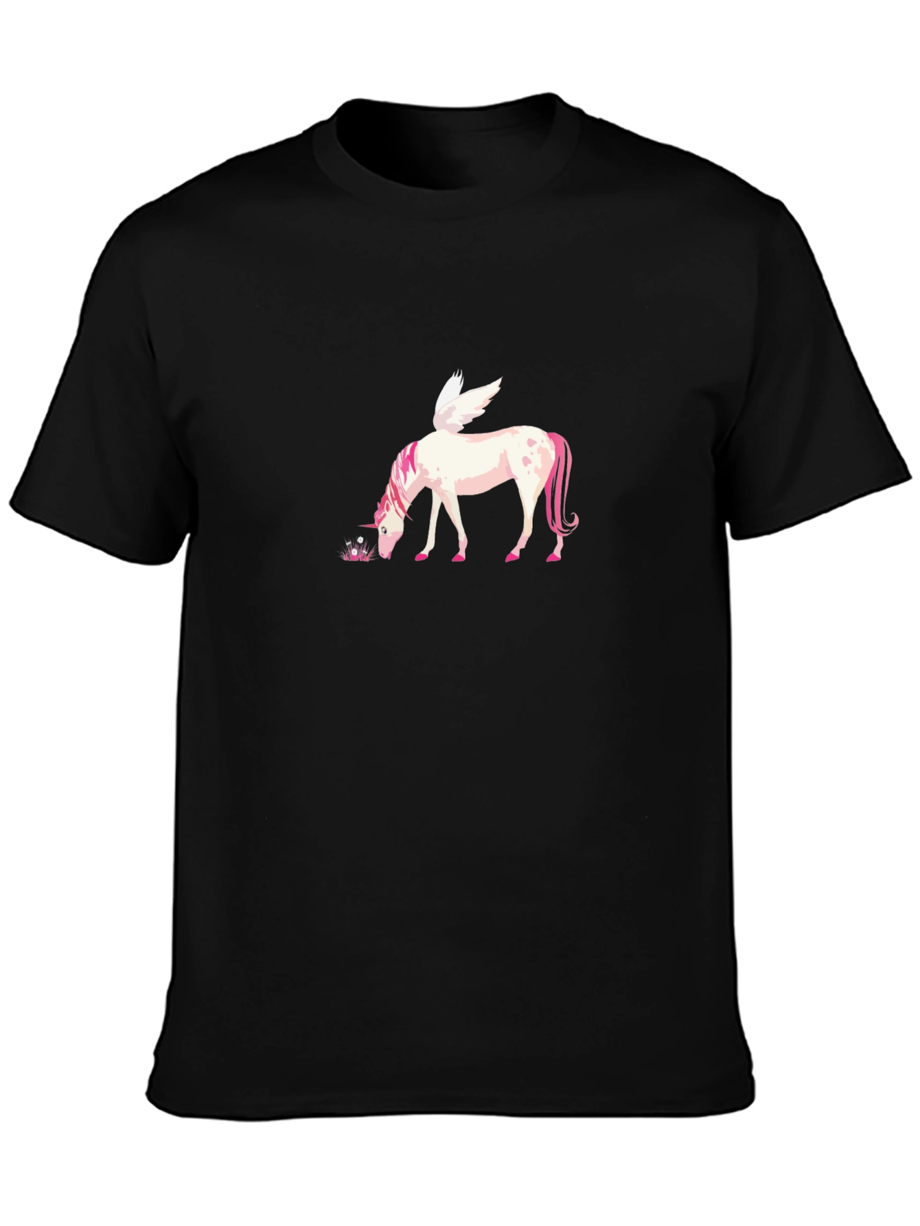 Black T-Shirt with Unicorn Pegasus Graphic