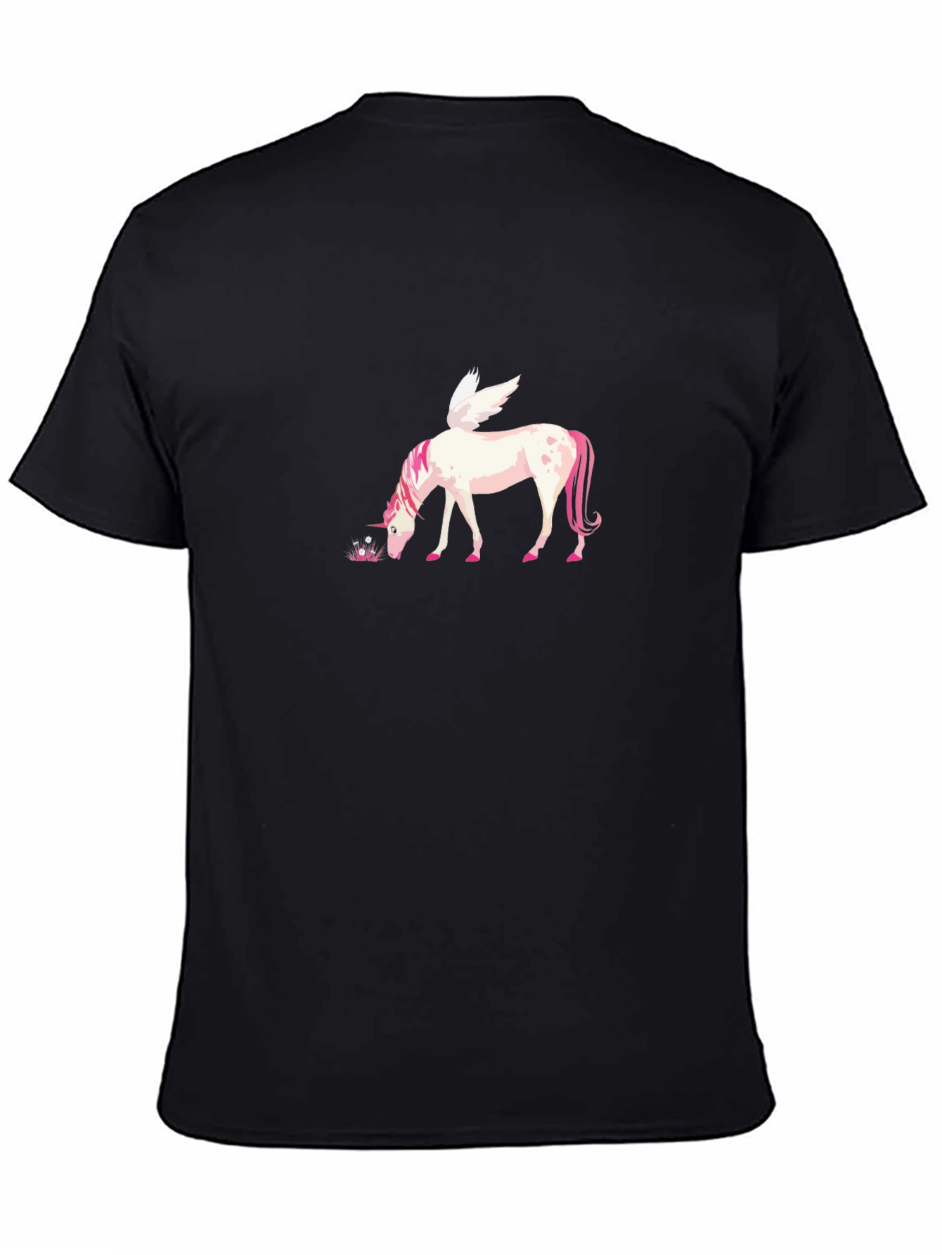 Black T-Shirt with Unicorn Pegasus Graphic