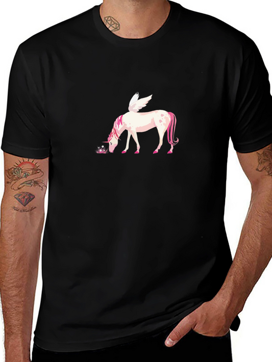 Black T-Shirt with Unicorn Pegasus Graphic