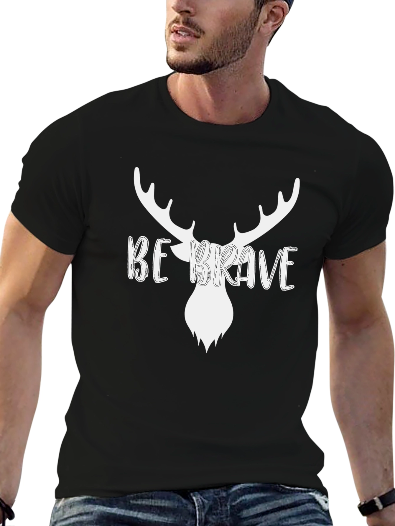 Be Brave Deer Graphic Mens Black T-Shirt