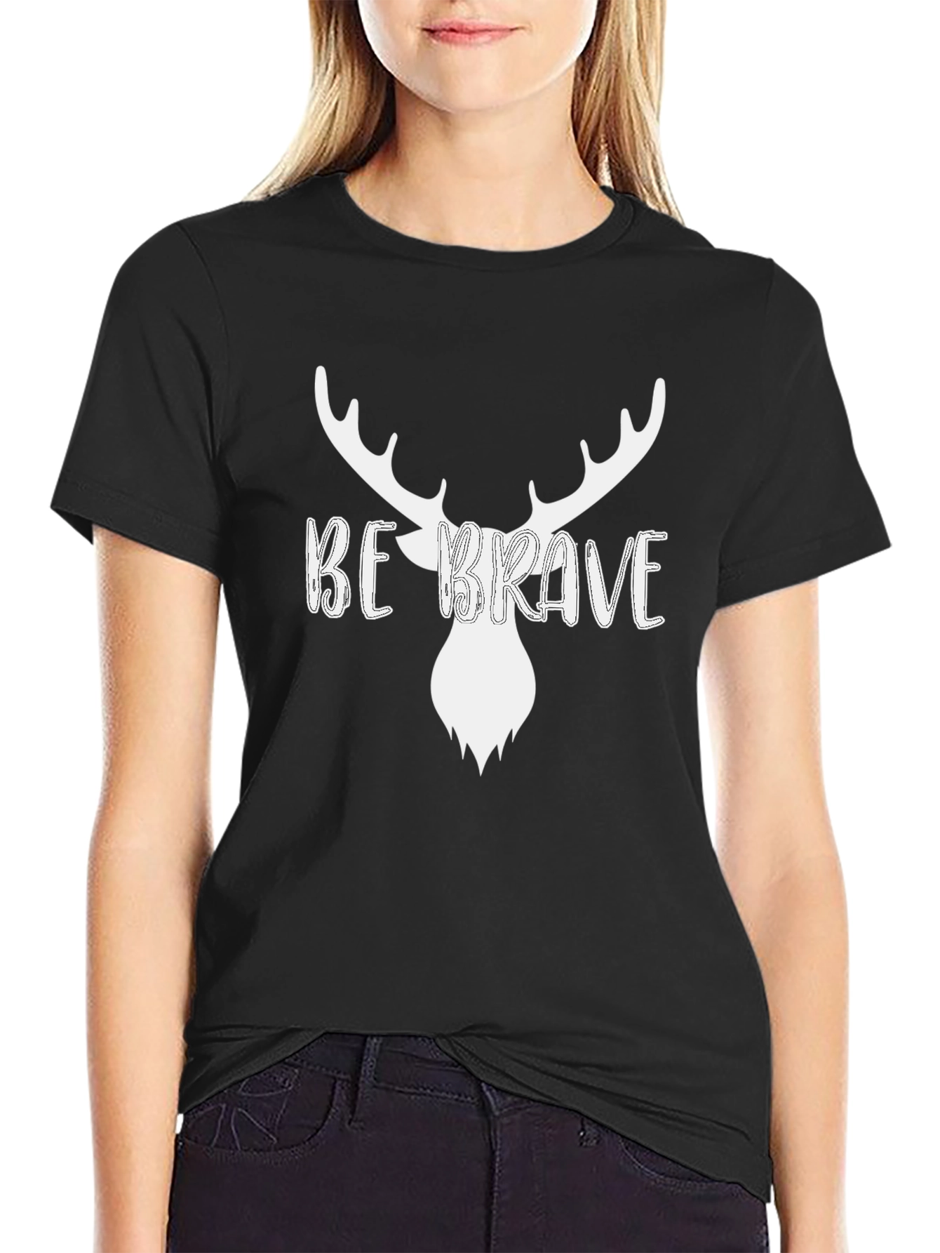 Be Brave Deer Graphic Mens Black T-Shirt