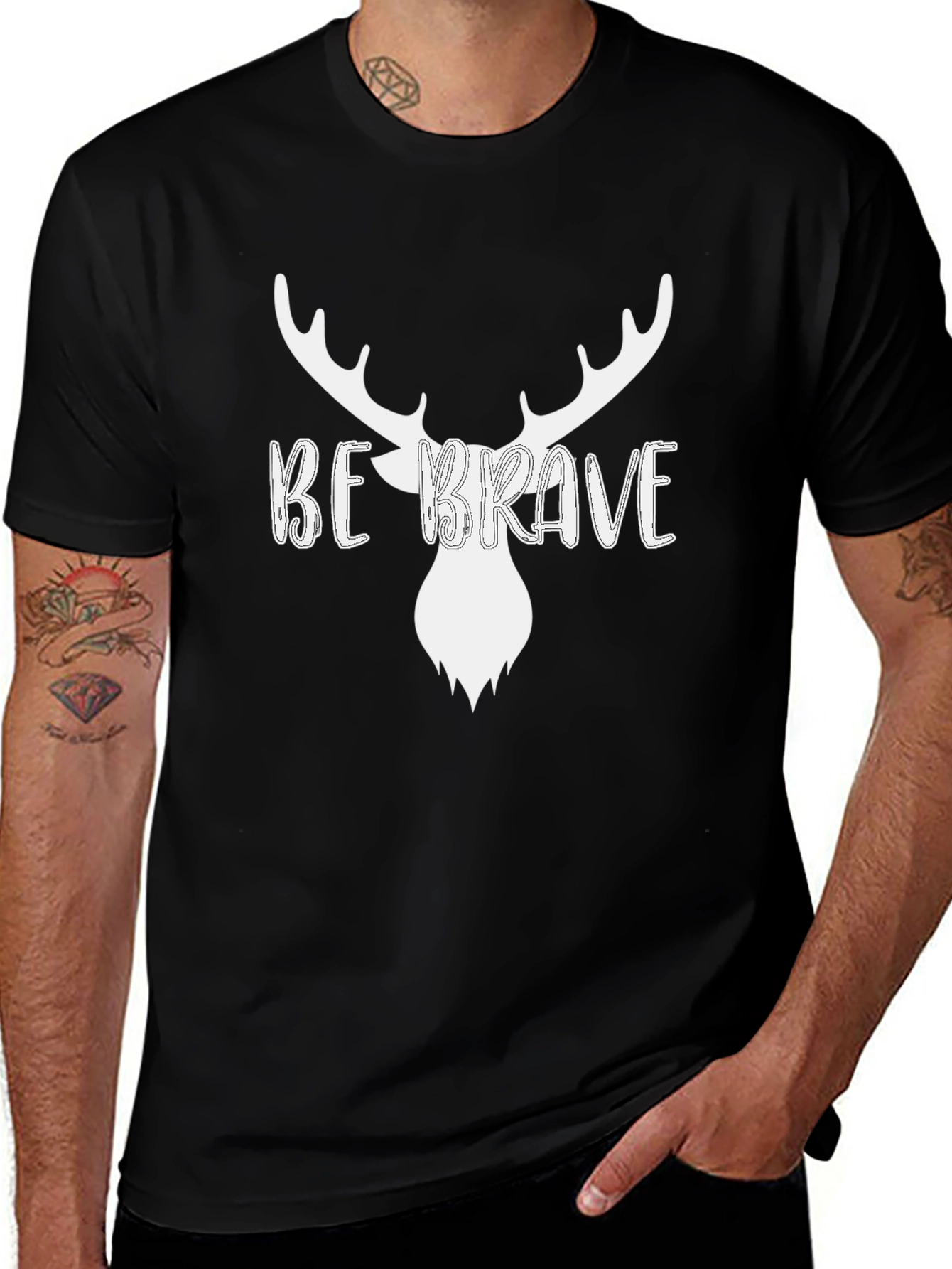 Be Brave Deer Graphic Mens Black T-Shirt