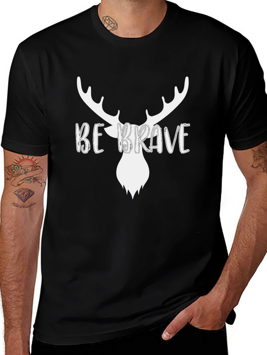 Be Brave Deer Graphic Mens Black T-Shirt