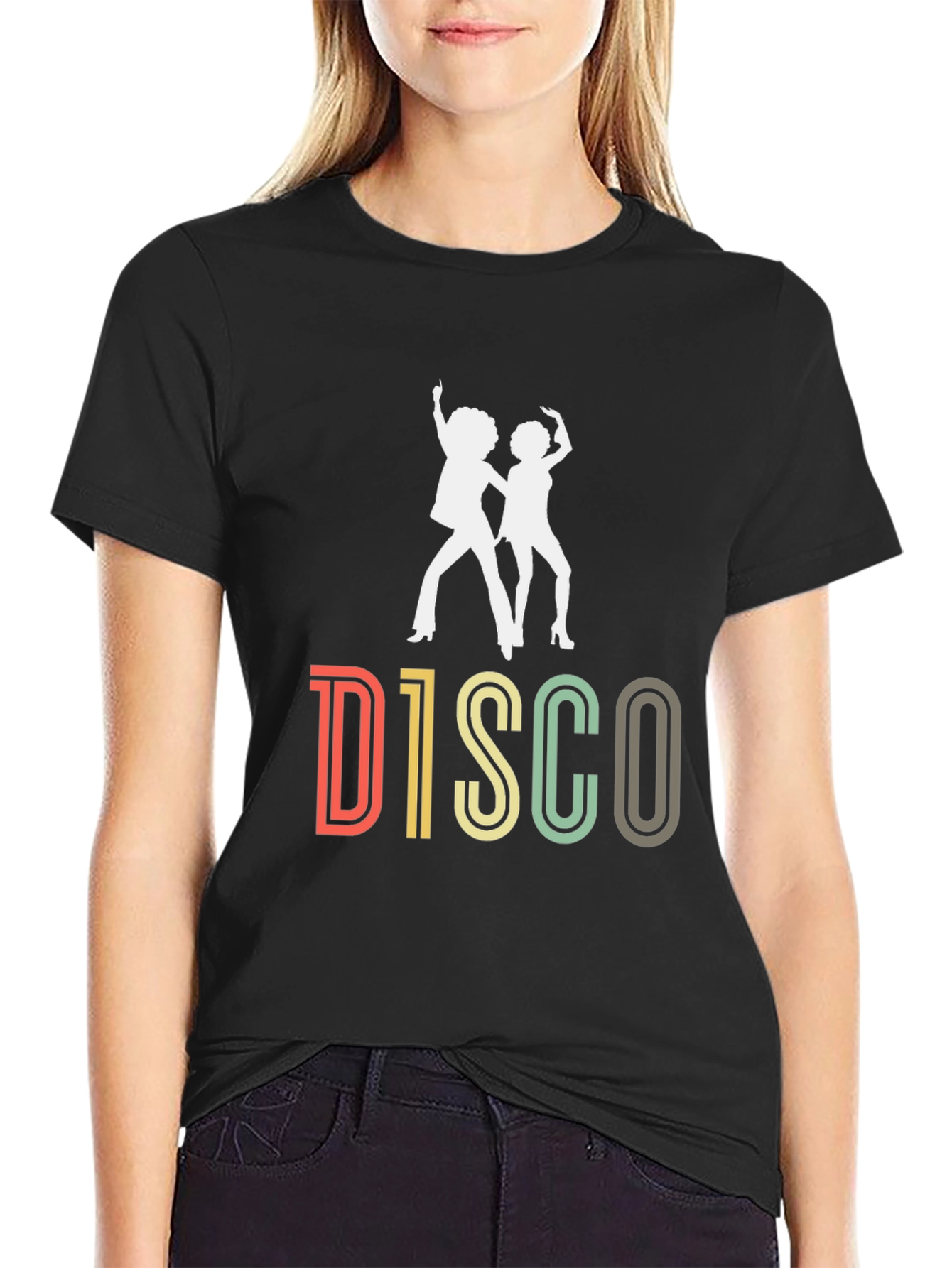 Retro Disco Dance Graphic T-Shirt - Black