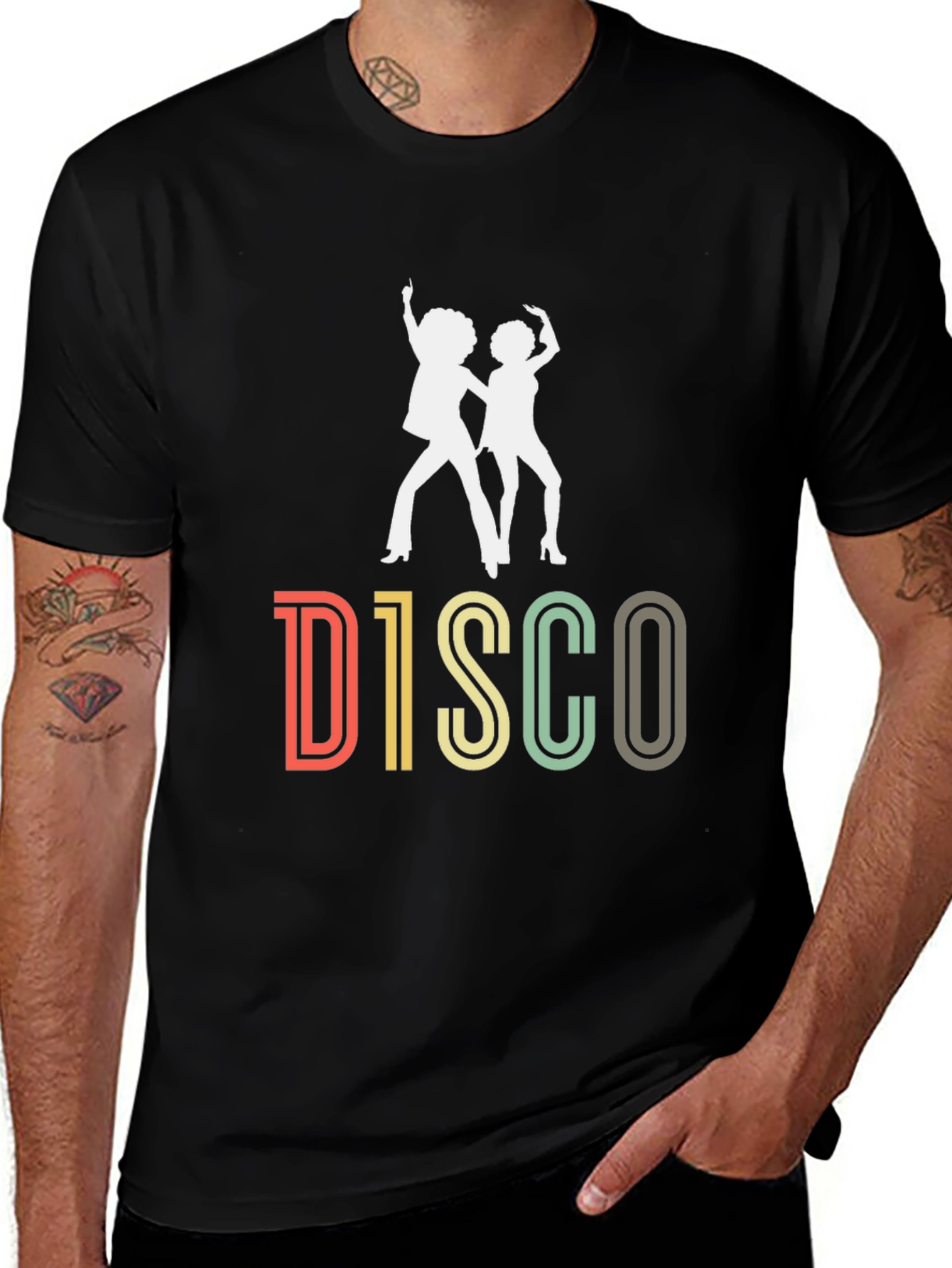 Retro Disco Dance Graphic T-Shirt - Black