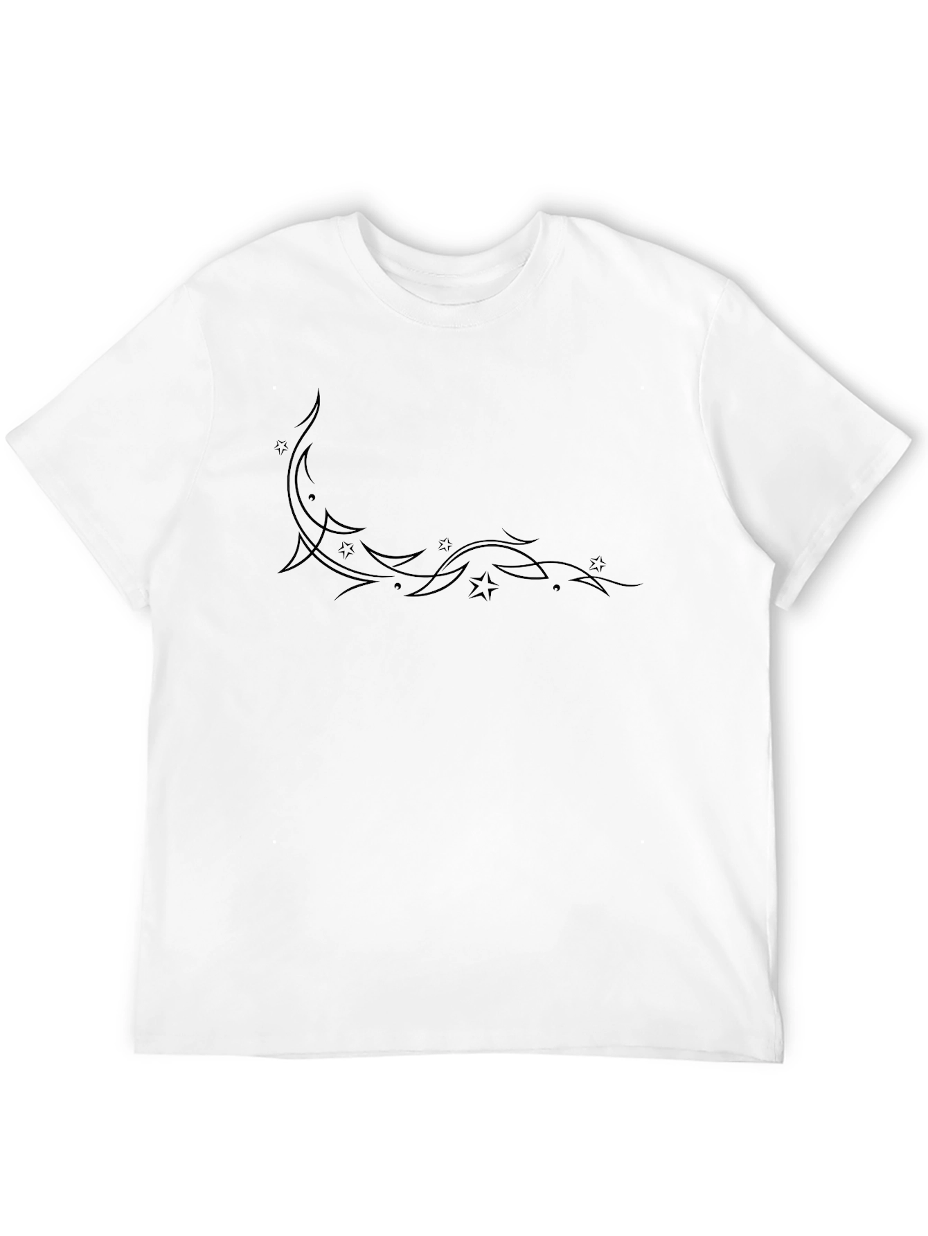Mens Black T-Shirt with Starry Crescent Design