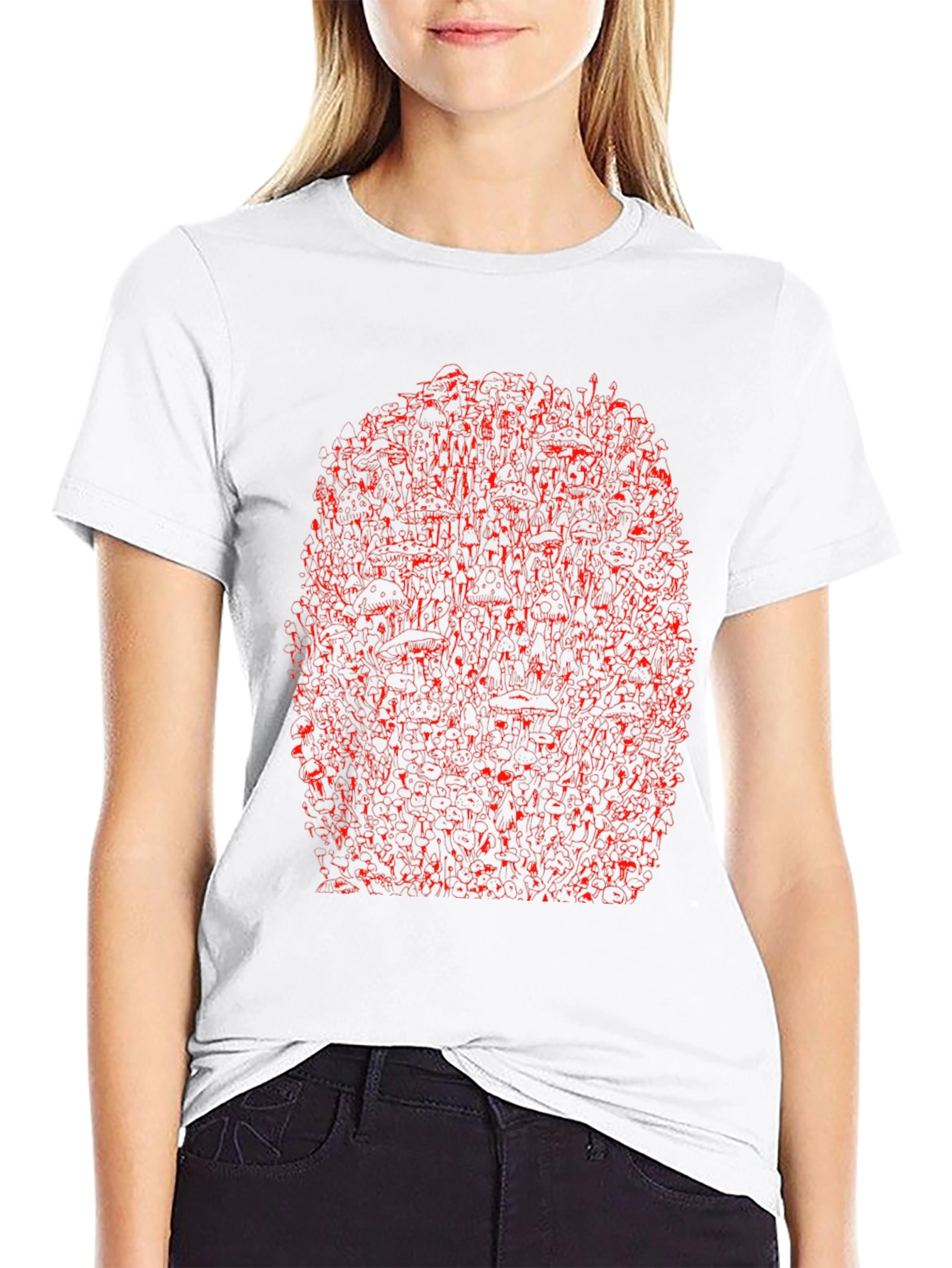 Unique Red Abstract Print Black Crewneck T-Shirt