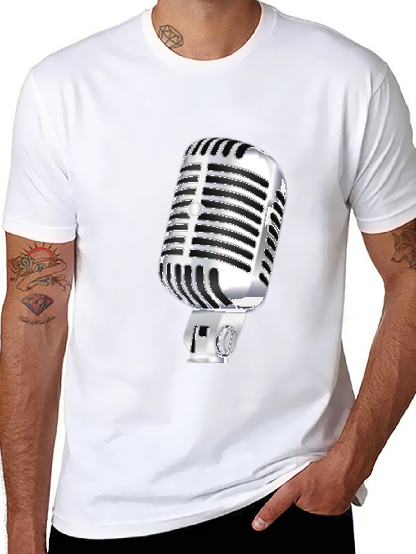 Retro Microphone Graphic Tee - Black