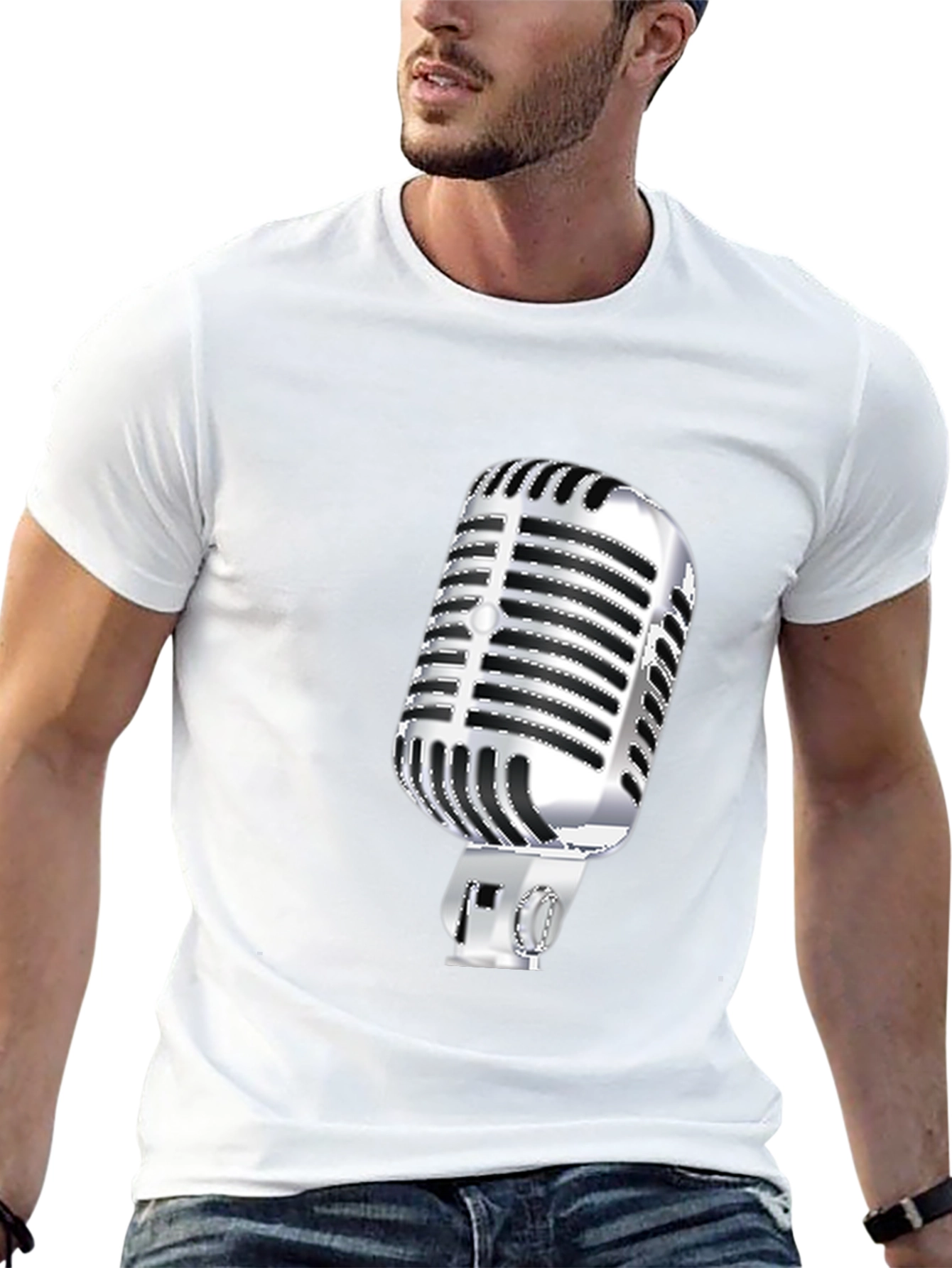 Retro Microphone Graphic Tee - Black