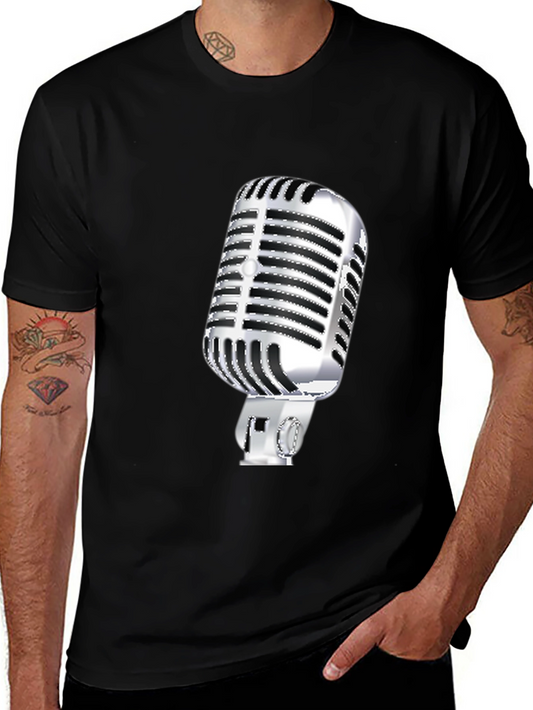 Retro Microphone Graphic Tee - Black