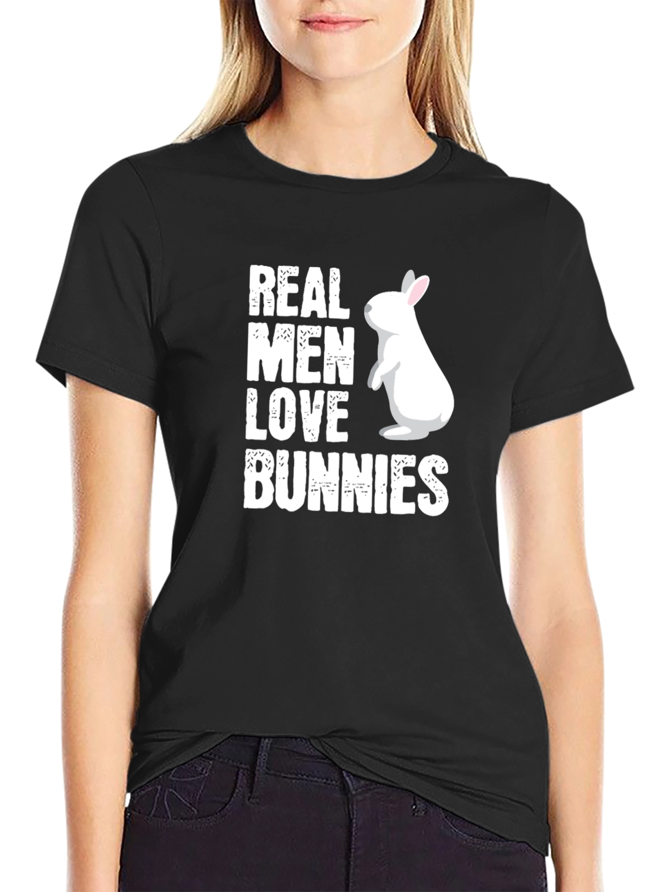 Real Men Love Bunnies T-Shirt - Black Cotton Tee