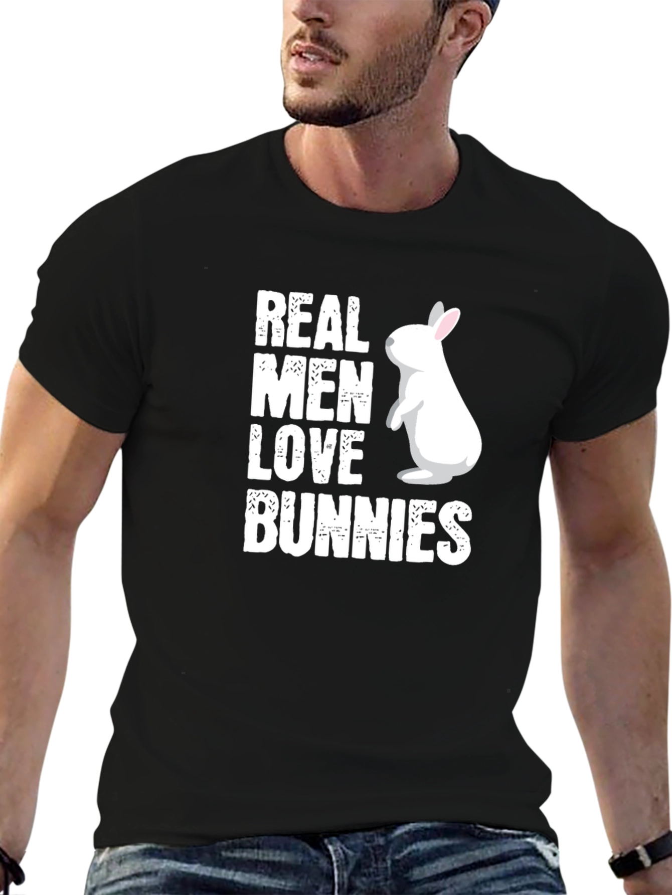 Real Men Love Bunnies T-Shirt - Black Cotton Tee