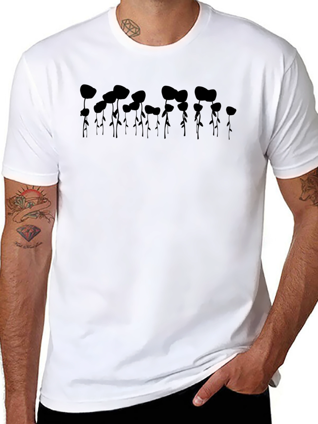 Abstract Floral Mens Black T-Shirt