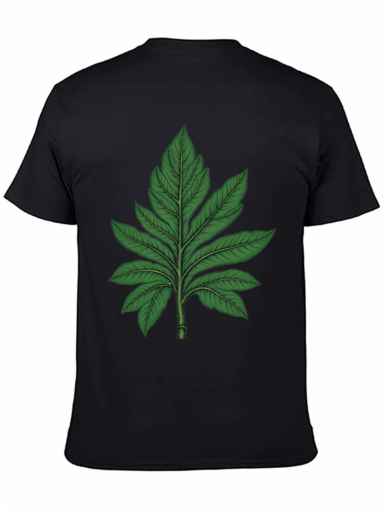 Botanical Leaf Graphic Tee - Black Cotton T-Shirt