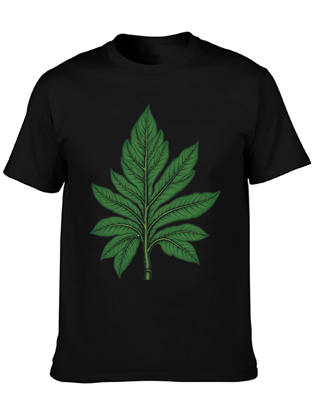 Botanical Leaf Graphic Tee - Black Cotton T-Shirt