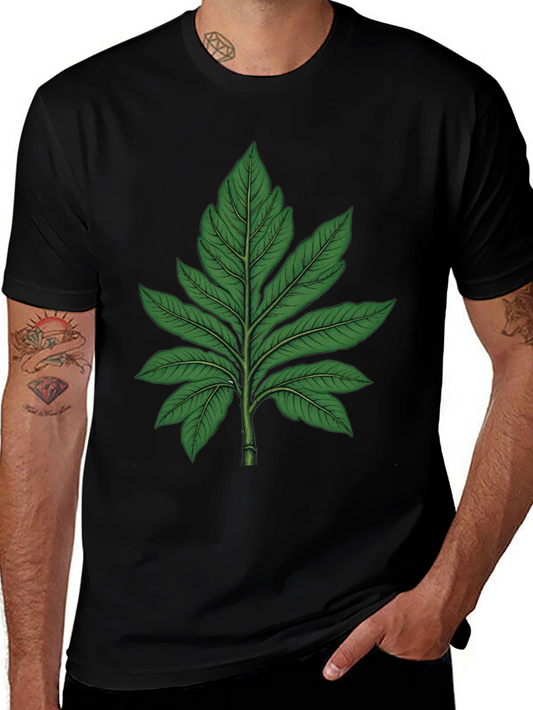 Botanical Leaf Graphic Tee - Black Cotton T-Shirt