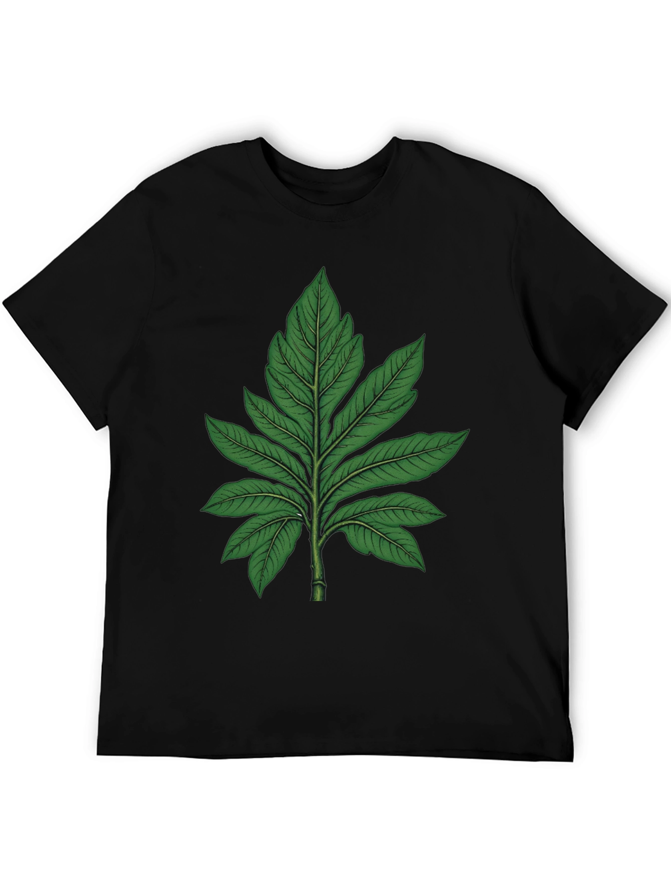 Botanical Leaf Graphic Tee - Black Cotton T-Shirt