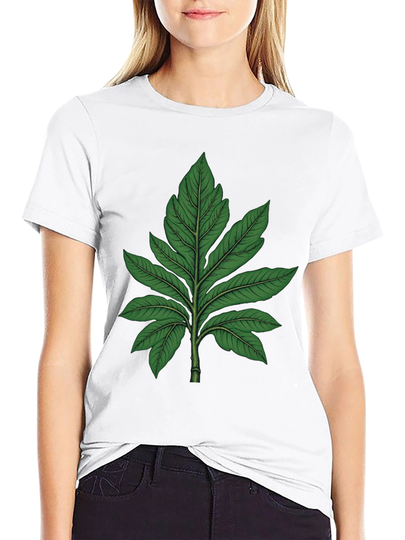 Botanical Leaf Graphic Tee - Black Cotton T-Shirt