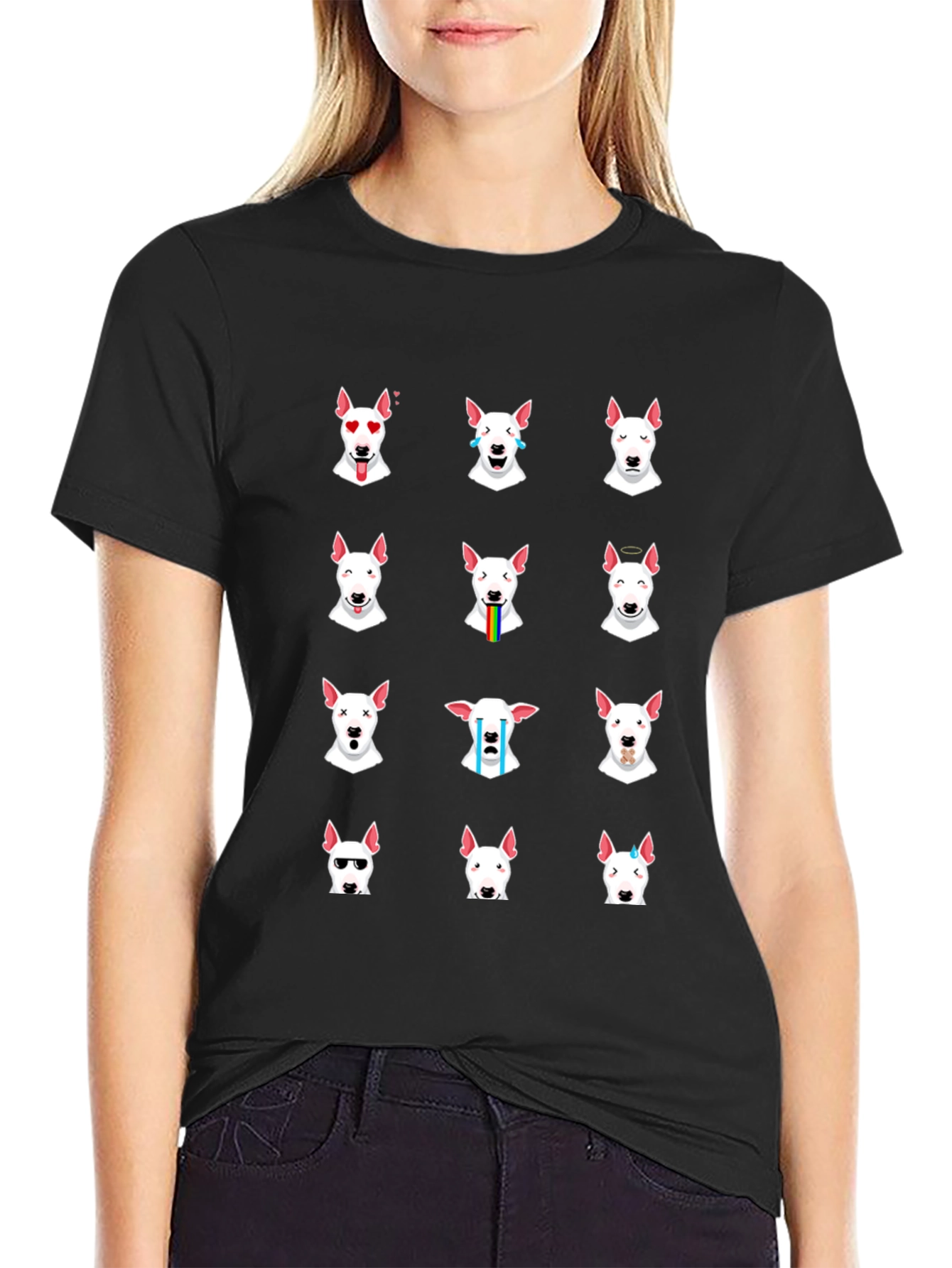 Emoji Bull Terrier T-Shirt - Black