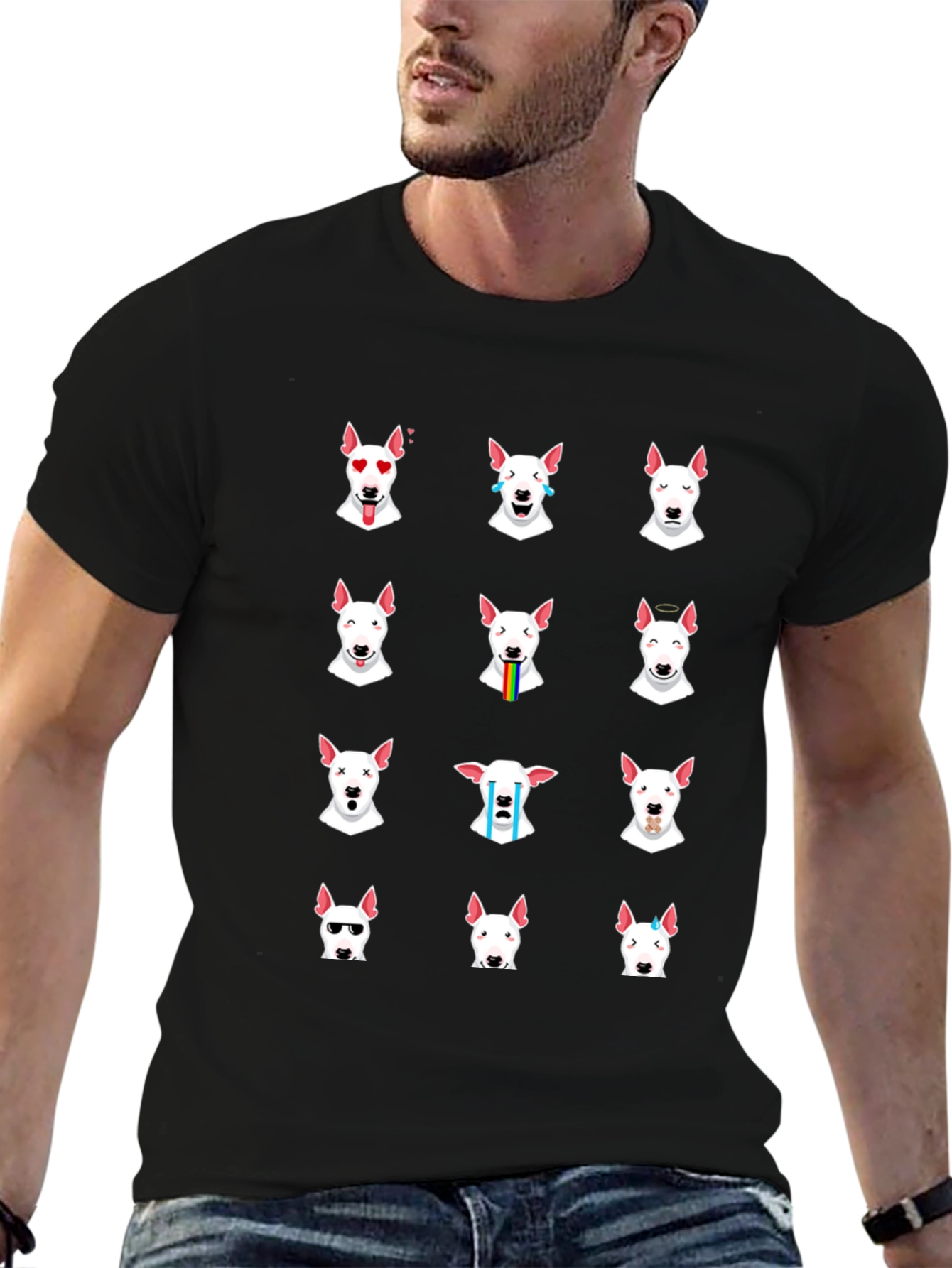 Emoji Bull Terrier T-Shirt - Black