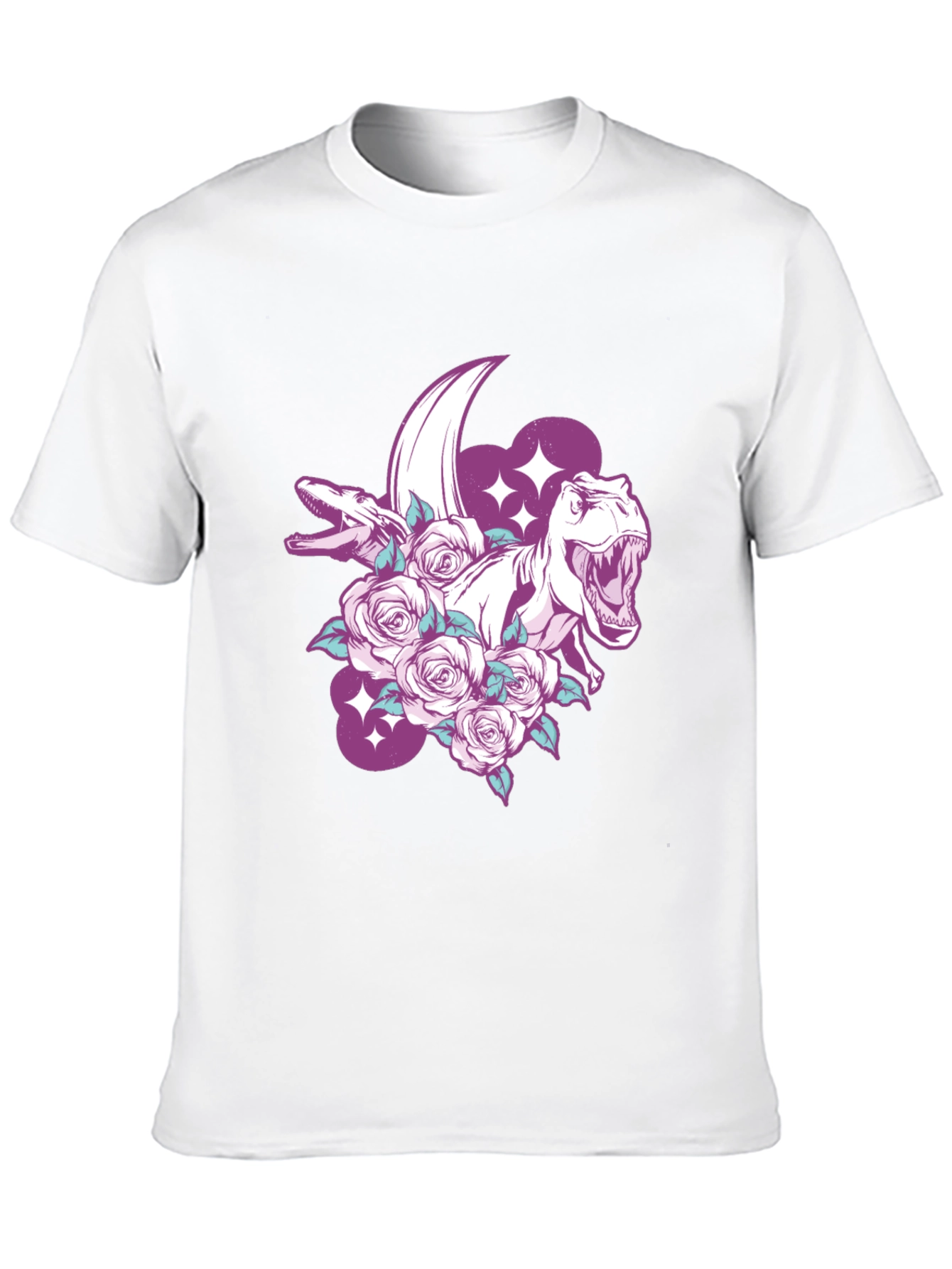 Dinosaur & Roses Graphic Print Black T-Shirt