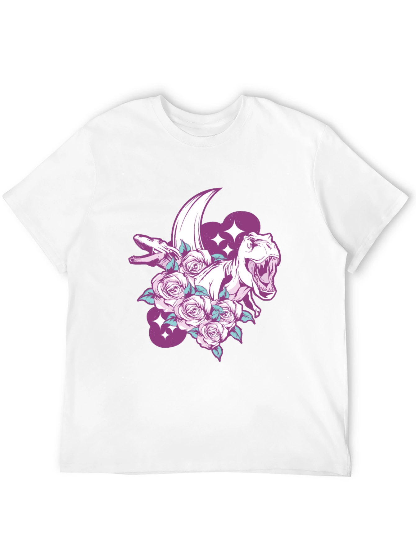 Dinosaur & Roses Graphic Print Black T-Shirt