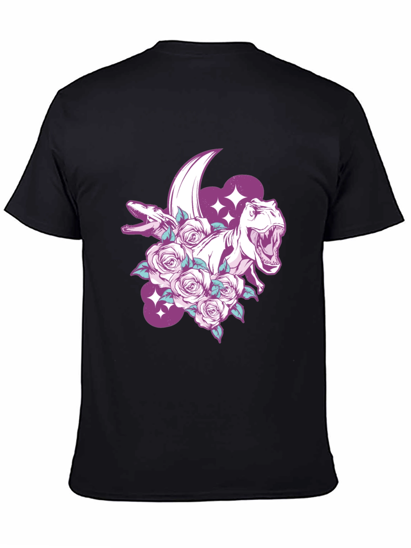 Dinosaur & Roses Graphic Print Black T-Shirt