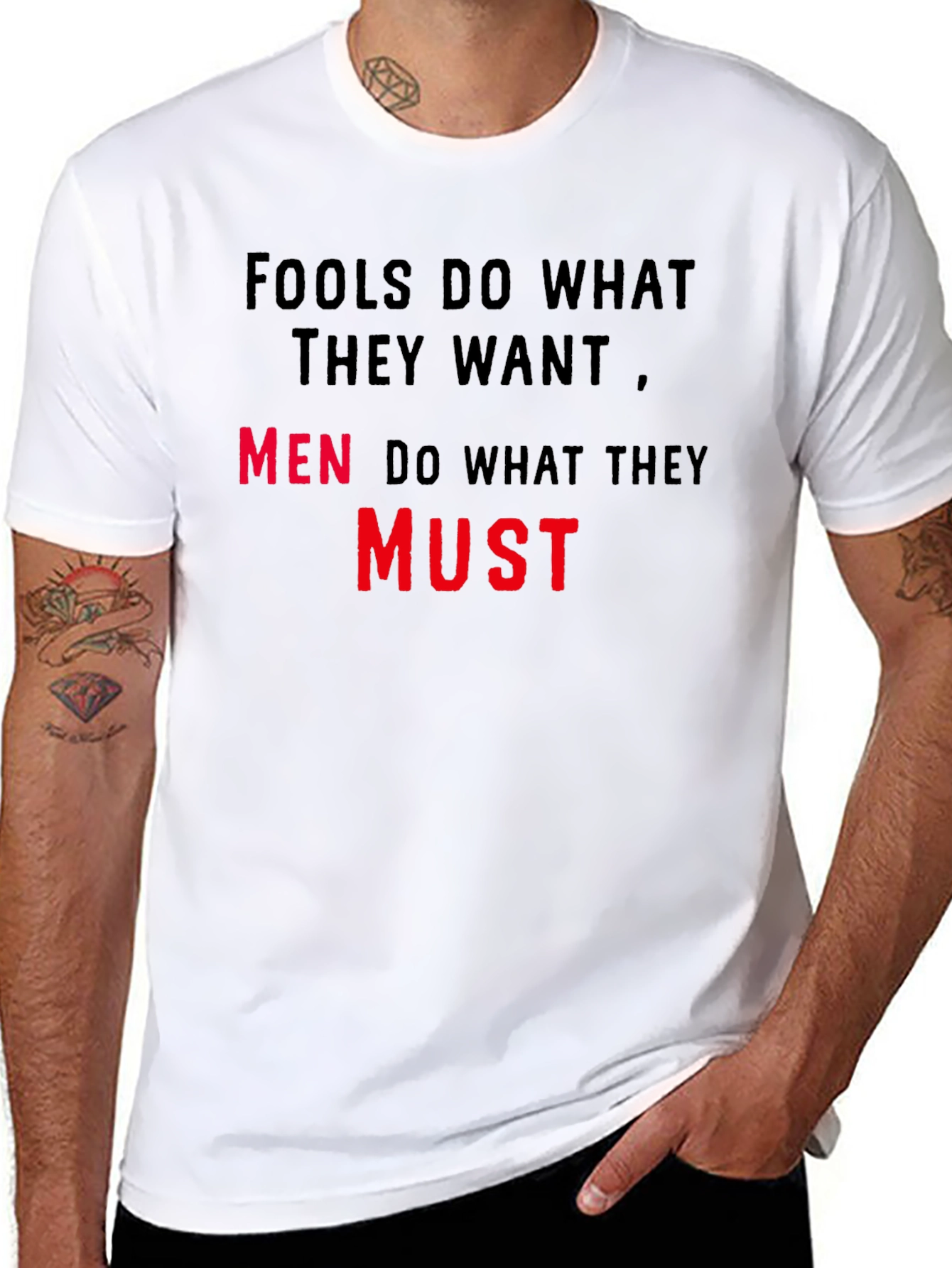 Mens Black T-Shirt - Fools/Men Quote