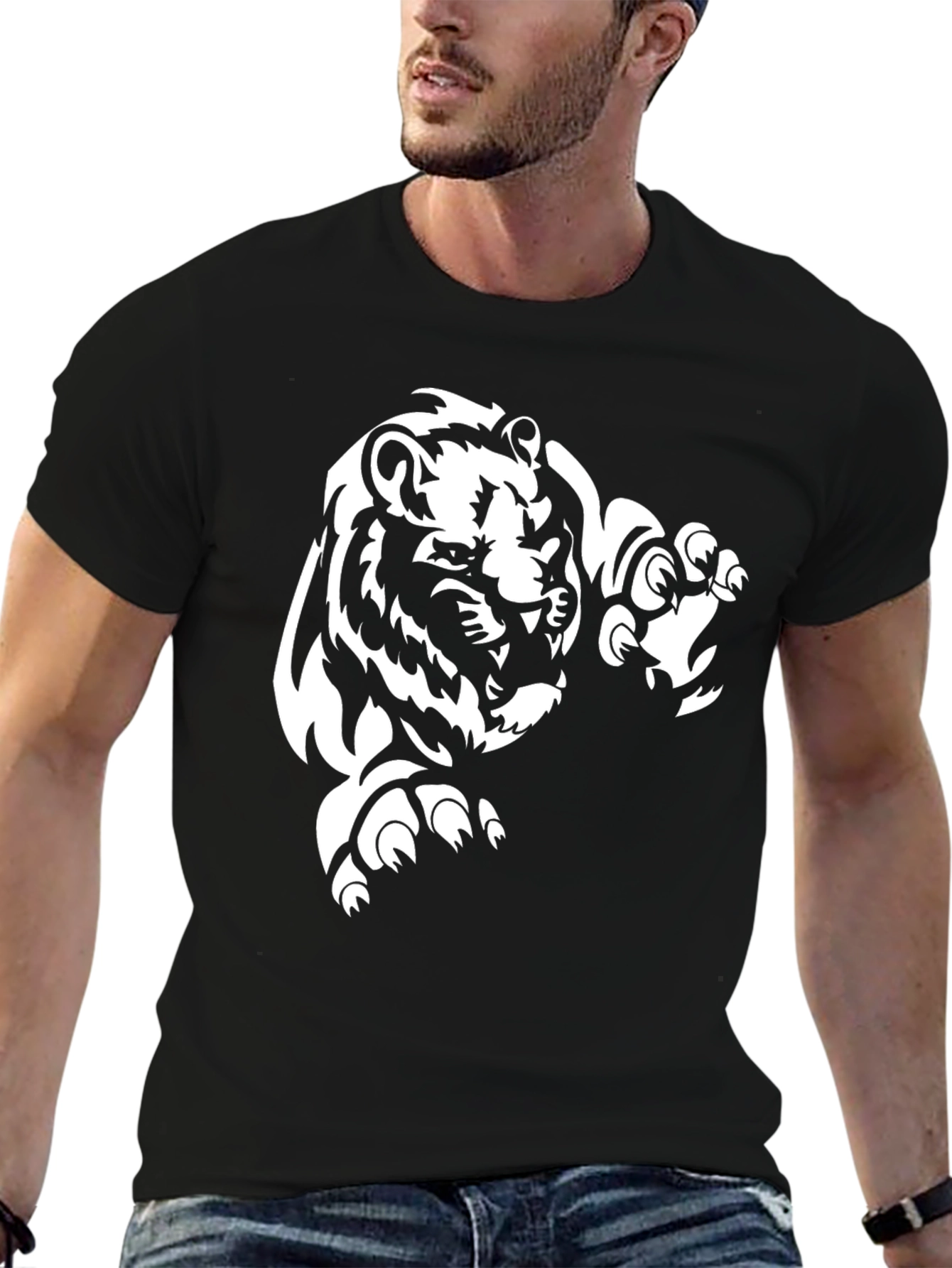 Lion Graphic Print Black T-Shirt for Men