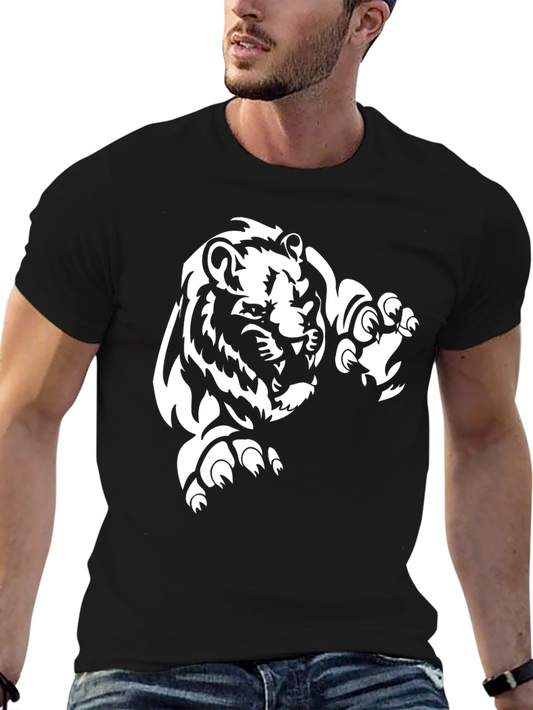Lion Graphic Print Black T-Shirt for Men