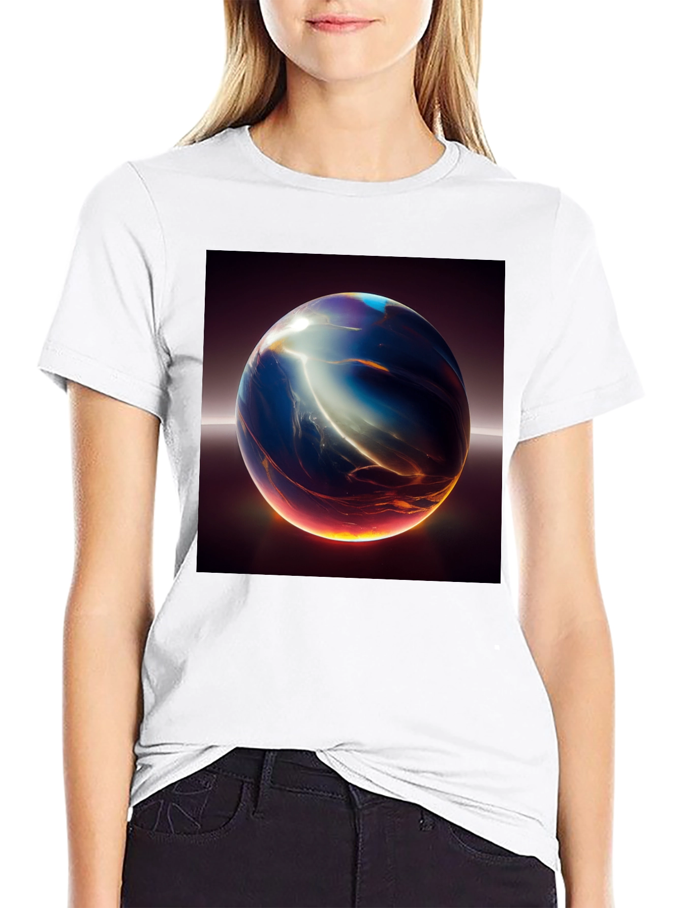 Abstract Sphere Graphic Print Black T-Shirt