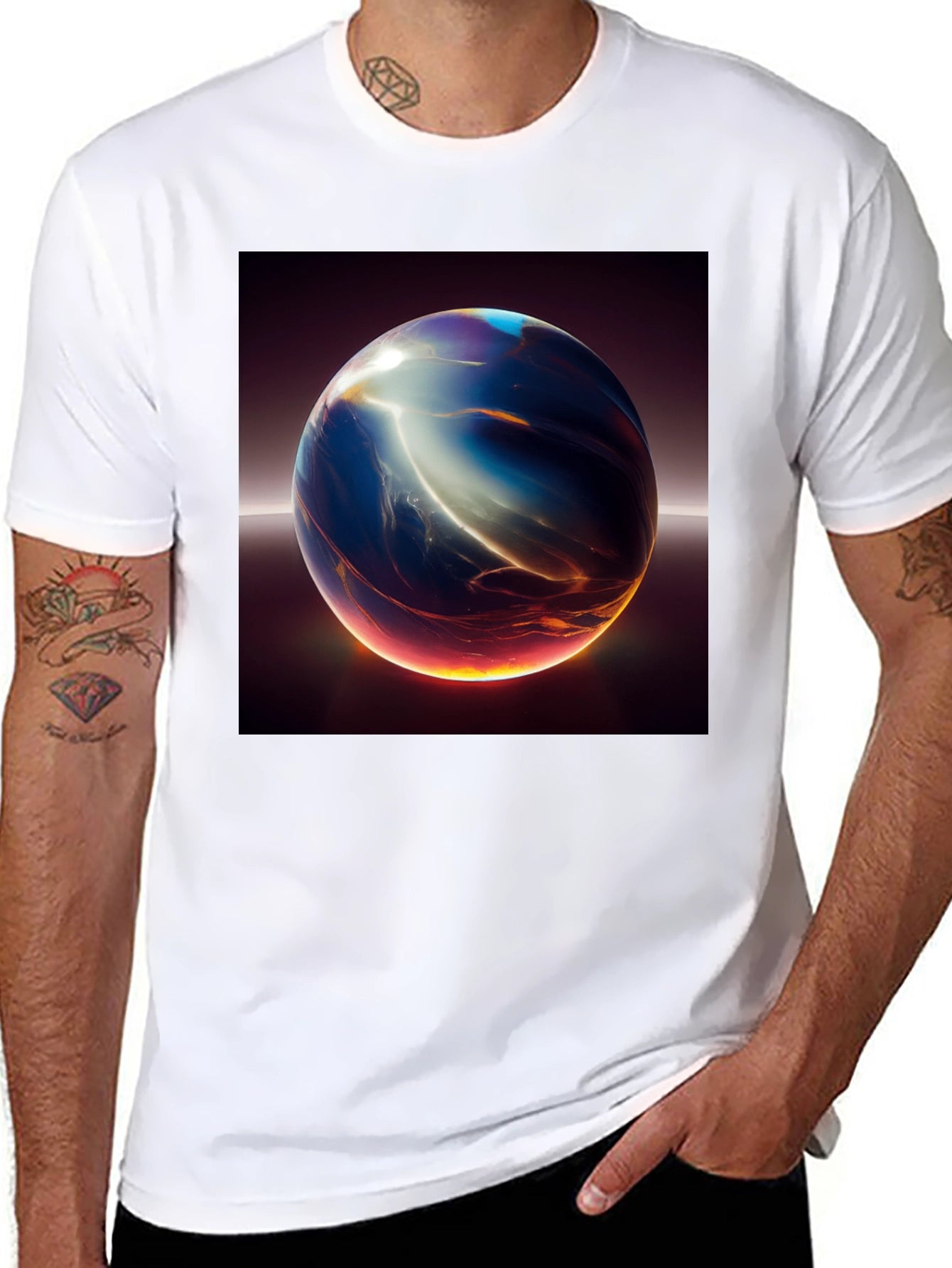 Abstract Sphere Graphic Print Black T-Shirt