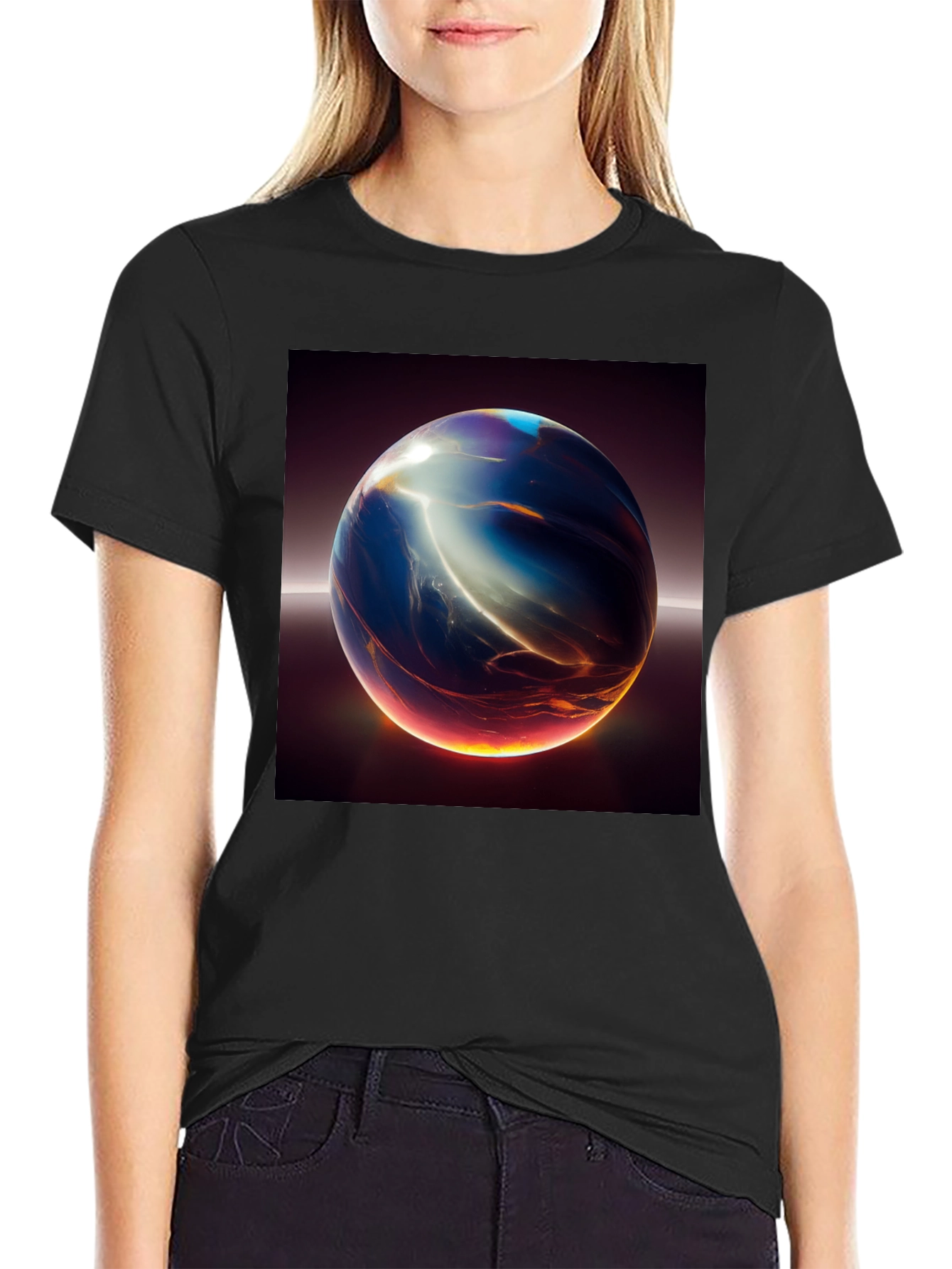 Abstract Sphere Graphic Print Black T-Shirt