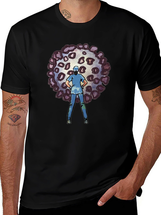 Heroic Nurse vs Virus Graphic Tee - Black Cotton T-Shirt